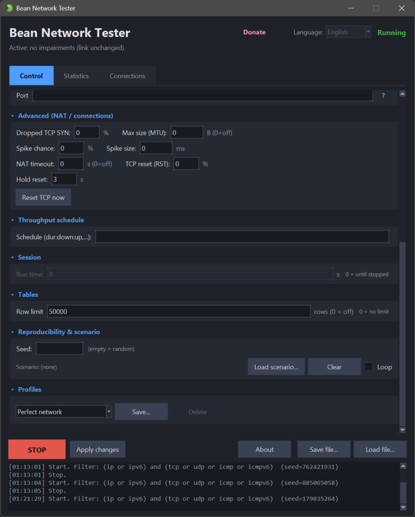 Network Bean Tester - Tool for testing poor network conditions