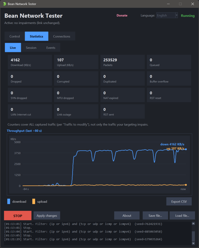 Bean Network Tester - Packets TCP/UDP test