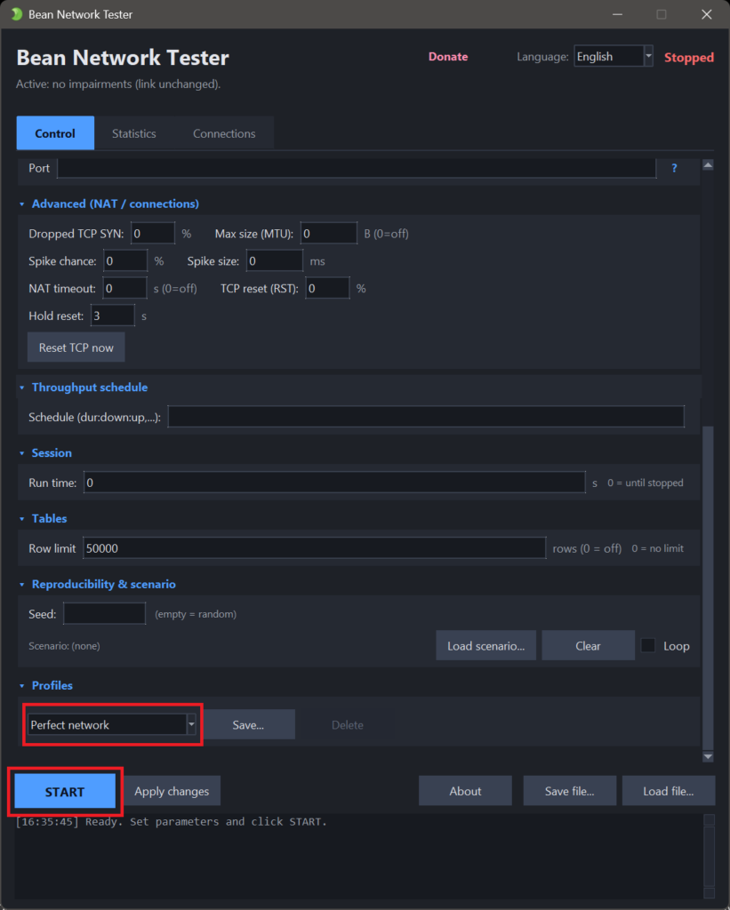 Bean Network Tester - lag simulation tool, presets