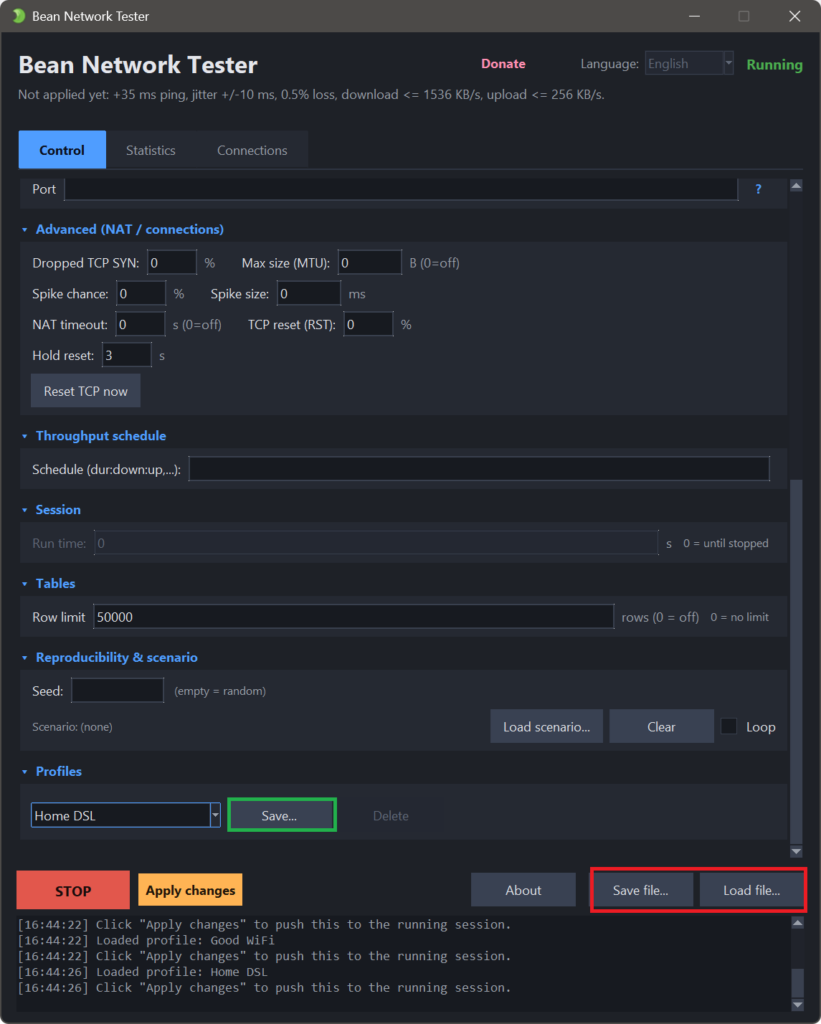 Network chaos testing tool for QA, profiles and presets system