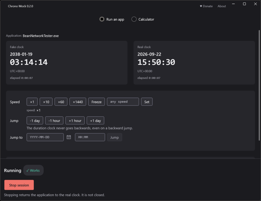 Change windows app time and date without changing the system clock - Chrono Mock