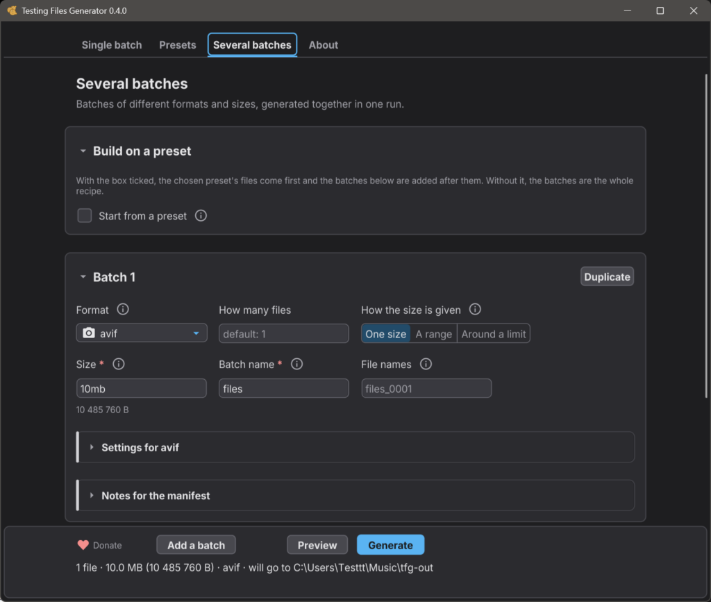 Batch files generation