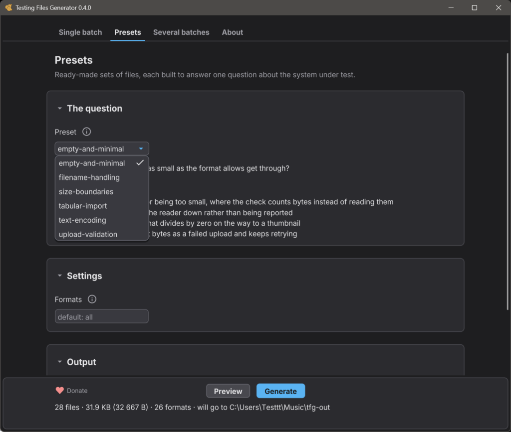 security name testing in testing files generator